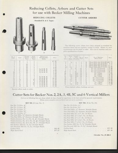 Circular 1926 Reed Prentice Machine Tools Milling Cutter Sets Collets Reducing