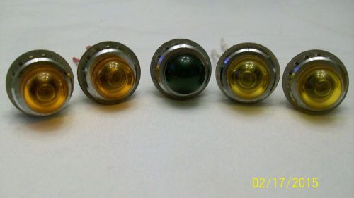 5 Dash Panel Indicator Lights 3/4&#034; 75W 125V Yellow Amber Green With Light Bulbs