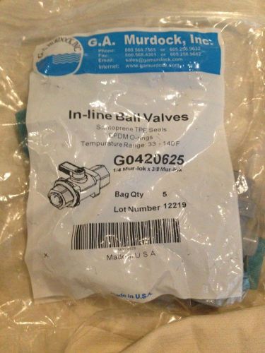 GA Murdock G0420625 3/8 Mur-lok x 1/4 Mur-lok in-line ball valve 5 pcs. NEW