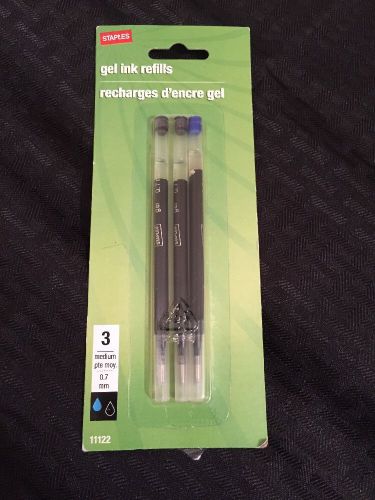 Staples Gel Ink Refills, 3 Medium Point 0.7mm Black &amp; Blue Ink 11122