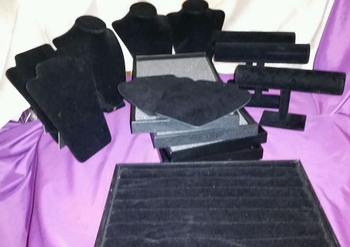 Black Velvet Jewelry Display Lot (Necklace, Bust, Bracelet, Ring, Tray, Stands)