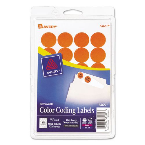 Print or Write Removable Color-Coding Labels, 3/4in dia, Orange, 1008/Pack