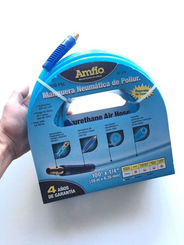 Amflo 14-100 Blue 300 PSI Polyurethane Air Hose 1/4&#034; x 100&#039; W/ 1/4&#034; MNPT Swivel