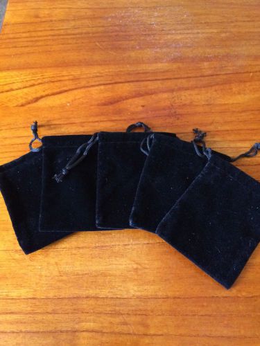 5 Black Velvet Jewelry Pouch Drawstring 2.5x3.5&#034;