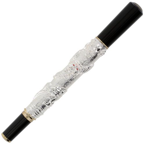 JinHao 555 3D Dragons Playing Silver Fountain Pen - Medium