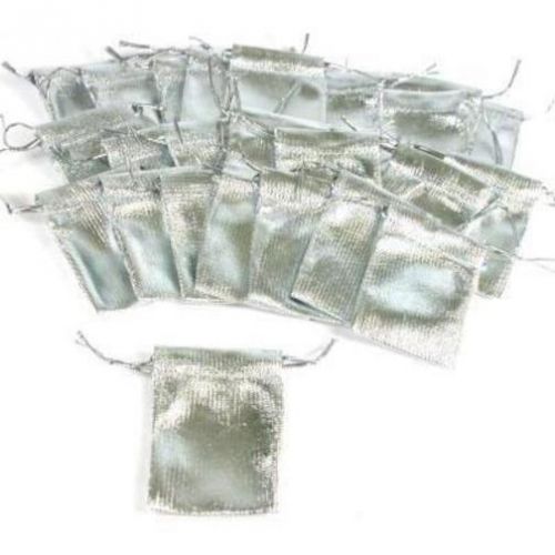 24 Silver Metallic Drawstring Jewelry Pouches 2&#034;