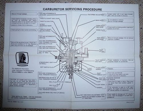 TECUMSEH CARBURETOR SERVICING PROCEE  SHOP WALL  MANUAL