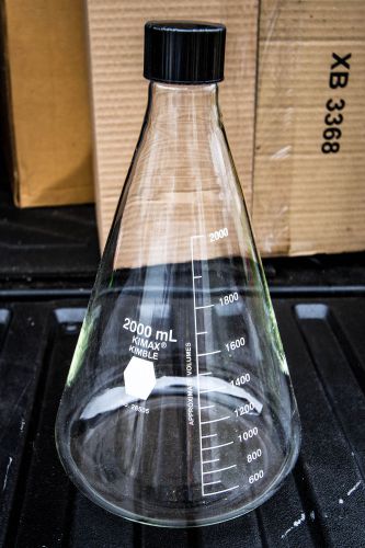 Kimble kimax erlenmeyer glass 2000ml culture shaker flask 26505-2000 2-pack for sale