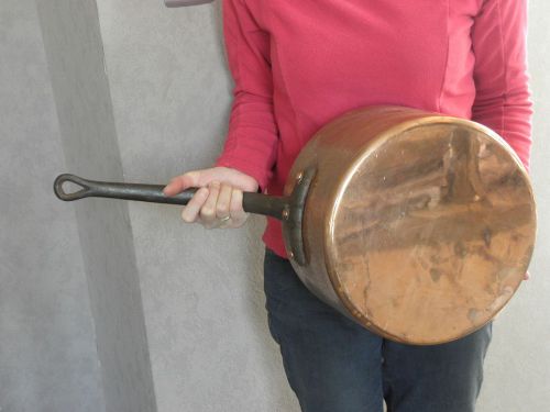 COPPER COOKING POT LARGE CAULDRON forged french saute Leader Cookware old pan