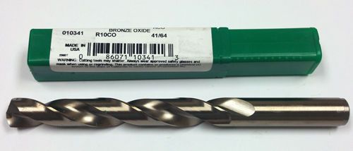 41/64&#034; COBALT JOBBER LENGTH DRILL, 5-3/16&#034; LOF, 7-1/8&#034; OAL, PTD R10CO 10341