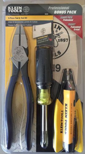 KLEIN TOOLS 5-PIECE TOOL &amp; TEST KIT 96005 PLIERS SCREWDRIVER STRIPPER TESTER BAG