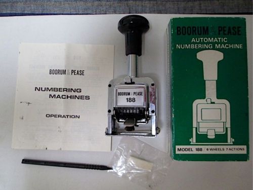 VTG BOORUM &amp; PEASE NUMBERING MACHINE STAMPER #188 W/BOX