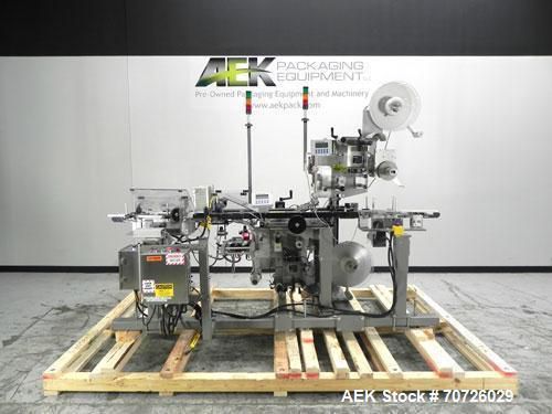 Used- Label-Aire Model 3115-1500-4&#034; LH Top &amp; Bottom Hugger Belt Labeler. Each he