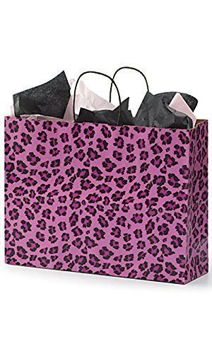 Count of 25 New Retail Large Leopard Pink Paper Shopper 16&#034; x 6&#034; x 12&#034;