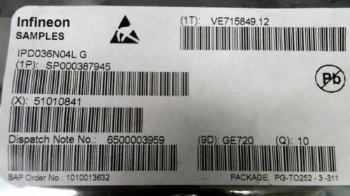 10-PCS N-CHANNEL 40V 90A INFINEON IPD036N04L G 036N04 IPD036N04LG