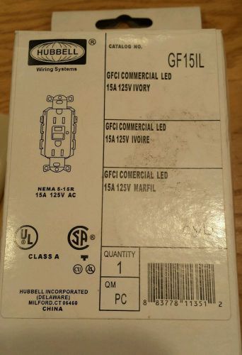 HUBBELL GFCI COMMERCIAL LED IVORY RECEPTACLE CAT#GF15IL 15A 125V *NIB*