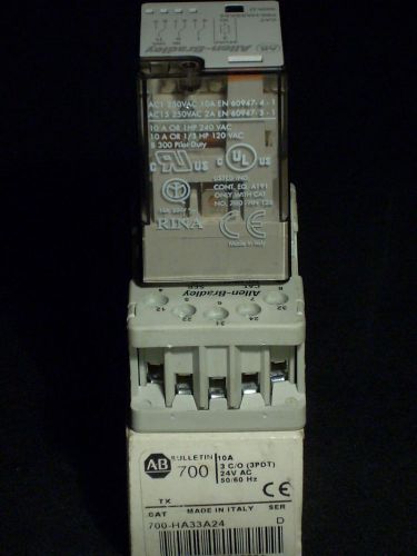 NIB Allen-Bradley 700-HA33A24 3PDT Relay + NNB A-B 700-HN101 Base 10A 24VAC Coil