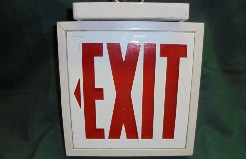 Good used vintage white &amp; square red exit sign 8&#034;  untested, just connect wires for sale