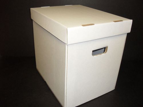 25 White Cardboard Storage Box W/Lid For 12&#034; And 10&#034; Records-Holds 50 Records