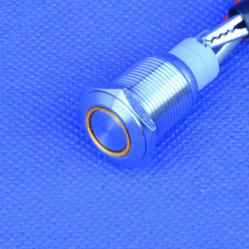 waterproof 16mm yellow led circle momentary No-lock push button switch flat head