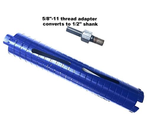 2&#034; Dry core bit with Adapter 5/8”-11 Arbor to 1/2” Shank electric hand drill