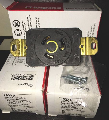 (4) NEW Pass &amp; Seymour L520-R TurnLock Receptacle L5-20R • 20A 125Vac 2P 3W Grdg