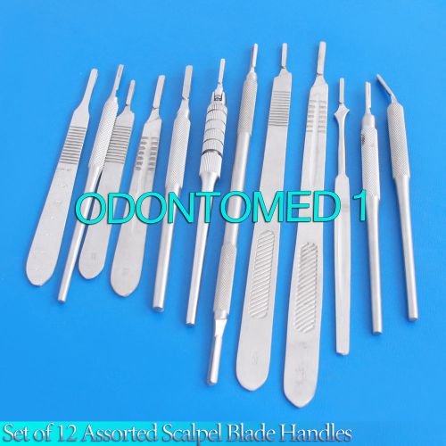 Set of 12 Assorted Surgical Scalpel Blade Handles Flat + Round #3 #4 #3L #4L #7