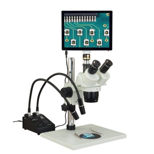 Trinocular 5X-10X-15X-20X-30X-60X 5MP Touchpad Stereo Microscope+Gooseneck Light