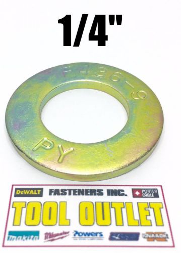 (qty 2500) 1/4&#034; f436 sae grade 8 yellow zinc plated hardened flat washers for sale