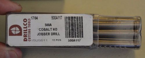 12 DRILLCO 17/64 COBALT HEAVY DUTY JOBBER LENGTH DRILL BITS, 500A117, USA MADE