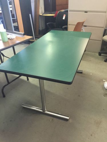 5ft l utility table w/ green color laminate top &amp; 2 chrome legs for sale