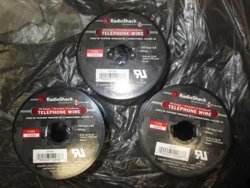 3 PCS 100-Foot Roll White Telephone Wire 26 Gauge 4-Conductor RadioShack 278-367