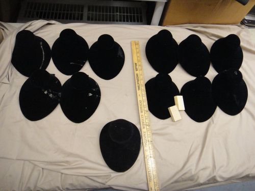 12 black velvet jewelry shop necklace display stands, 6 stained, 6 wood wedged