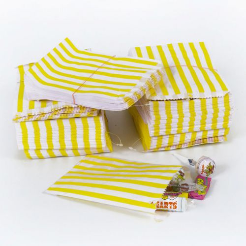 100 Yellow Stripe Retro Paper Candy Bag (7x9) Carnival, Party Concession Wedding