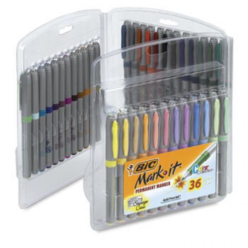 BIC Mark-It Permanent Marker, Ultra Fine Point, Asst Colors, 36-Count Soft Grip