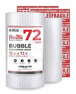 enKo (2 Pack) 12 inch x 72 feet (2 Rolls: 12 in x 72 Ft|20 Fragile Label)