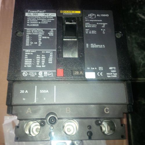 Square d i - line breaker 3 pole hla36020 for sale