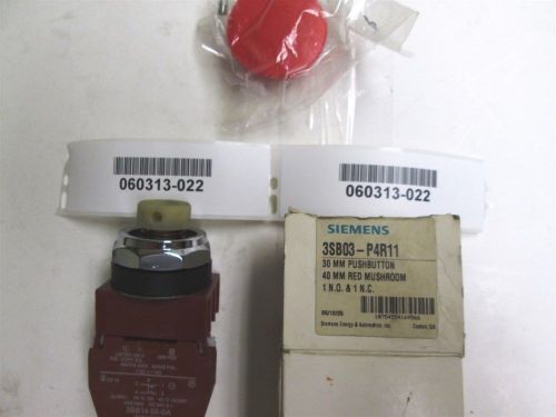 Siemens 3SB03-P4R11 Red Mushroom Push button 30mm w/40mm mushroom 1nc 1no NIB