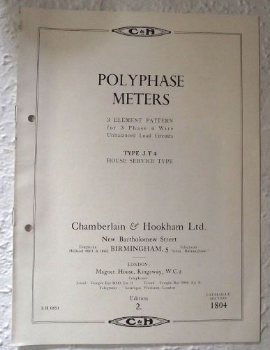 VTG CATALOG BROCHURE C &amp; H WATTHOUR ELECTRICITY METERS ENGLAND UK LONDON 1951