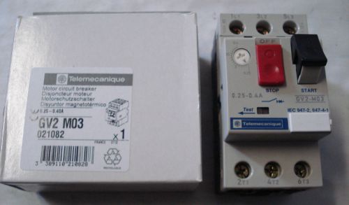 TELEMECANIQUE GV2 M03 MOTOR CIRCUITBREAKER,3 POLE,690V,50/60HZ,6KV,IE 0.25-0.40A