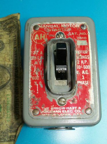 Arrow Hart Manual Motor Starter 7810 Type 30A 250V 20A 600V 3 Phase 2HP Used