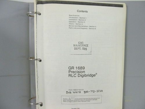 General radio 1689  precision rlc digibridge  instruction manual for sale