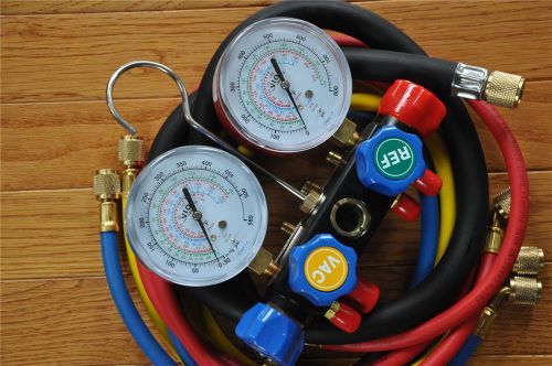 4-way alloy manifold gauge+4-hose set r410a r22 professional hvac/r service tool for sale