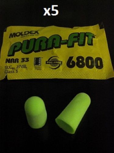 Earplugs 5 Pair Moldex Pura Fit 6800 Uncorded Yellow Foam Tapered NRR 33 dB