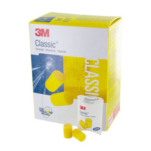 3M E-A-R Classic Earplugs, Pillow Paks, Uncorded, Foam, Yellow, 30 Pairs/Box