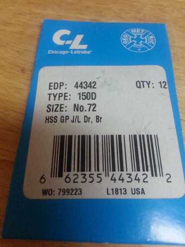 Chicago-latrobe - 44342 - jobber length drill bits serie 150d drill (wire): #72 for sale