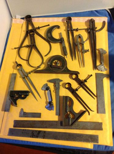 Machinist Tool Lot, Dividers, Square, Ruler USA Germany, Lufkin Starrett sTanley