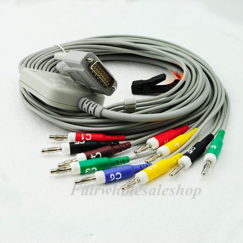 2015 10 lead ecg ekg cable for nihon kohden cardiofax q k113b banana 4.0 15 pins for sale