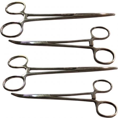 5.5&#034; hemostat forceps locking clamps stainless steel set of 2 straight 2 curved for sale