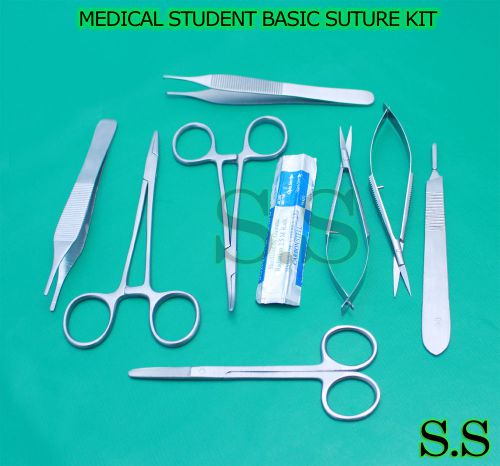 13 PCS MEDICAL STUDENT BASIC COMPREHEMSIVE SUTURE FORCEPS KIT+SCALPEL BLADES #12